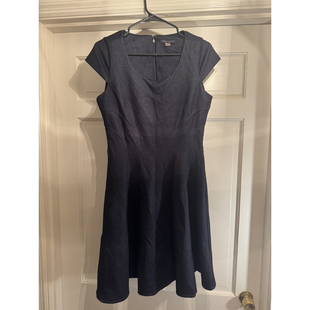 Tommy Hilfiger Womens Cap Sleeve Stretch Denim Feel Dress Size 14 Denim Blue